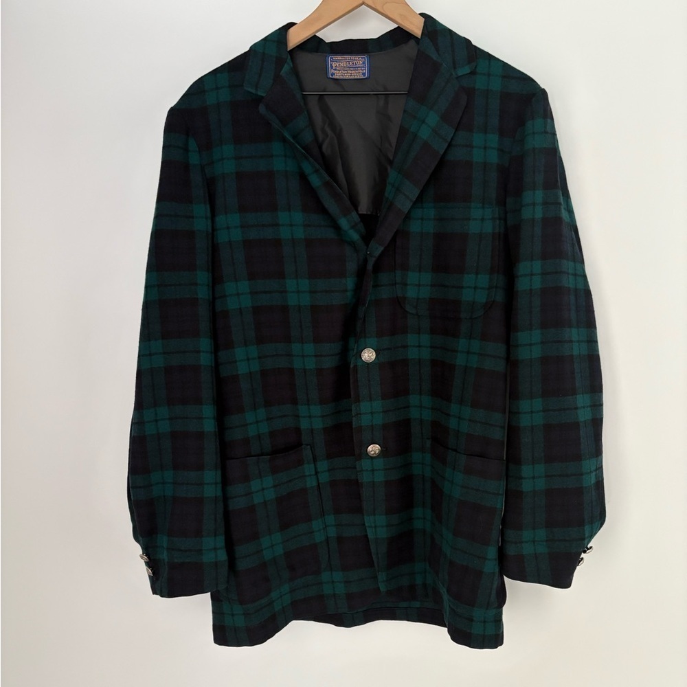 Pendleton Women’s Green & Blue 100% Virgin Wool Plaid Blazer